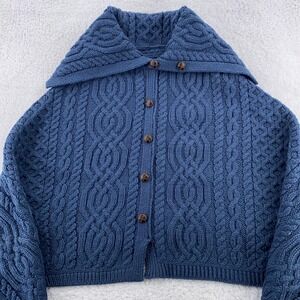 Aran Crafts Sweater Womens Small Merino Wool Cable Knit Button Shawl Ireland